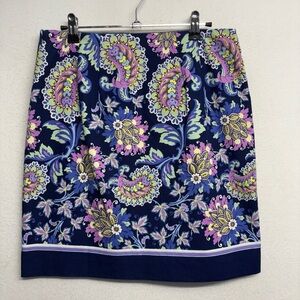 Talbots Pencil Mini Skirt Navy Blue Pink 4 Paisley Floral